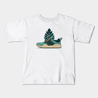 Leaf a Positive Footprint with Our Beige and Blue Sneaker Kids T-Shirt